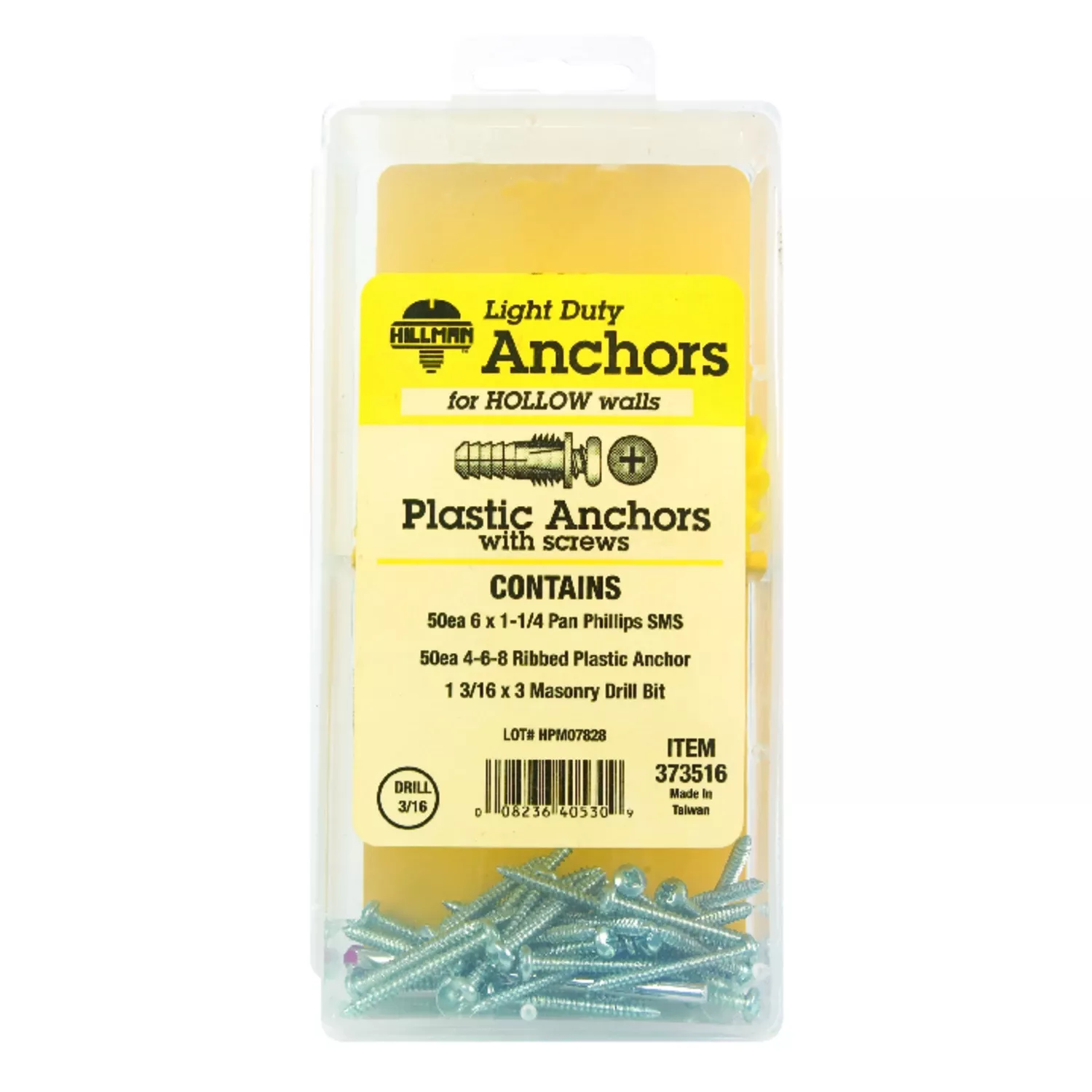 0.164 In. Dia. X 7/8 In. L Plastic Pan Head Ribbed Anchor Kit 101 Pk