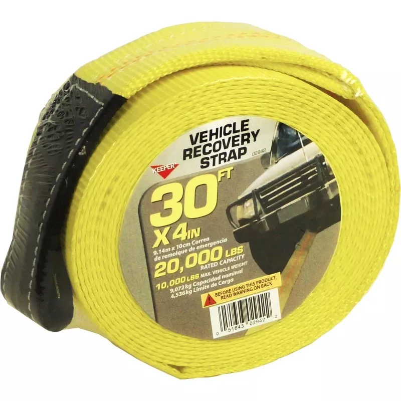 02942 Recovery Strap With Ware Guard, 20,000 Lb, 4 In W, 30 Ft L, Hook End, Yellow