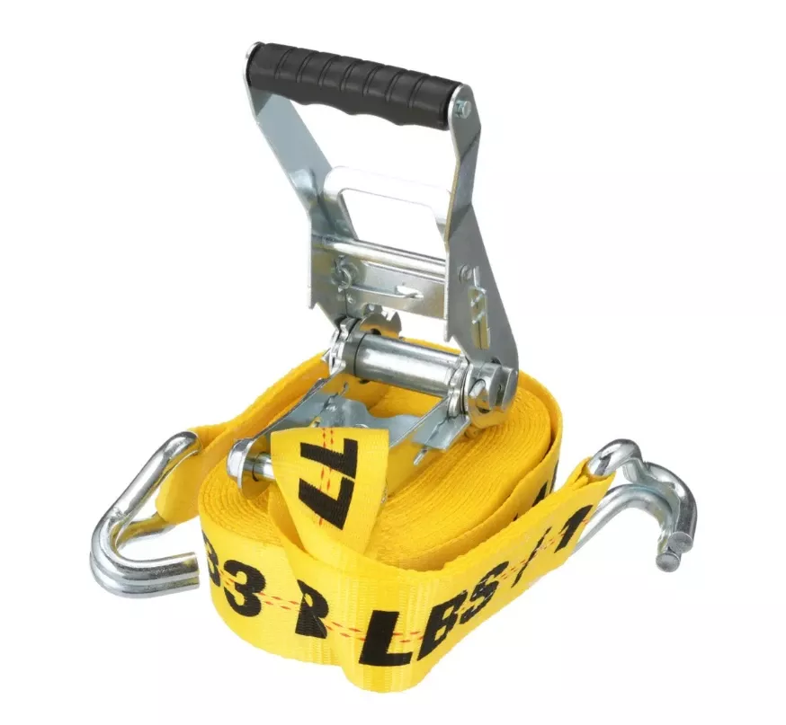 04622 Tie-down, 2 In W, 27 Ft L, Polyester, Yellow, 3333 Lb, J-hook End Fitting