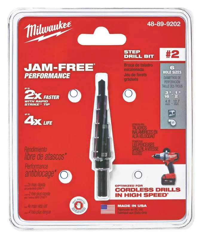 #2 Step Drill Bit, 3/16 - 1/2 In.