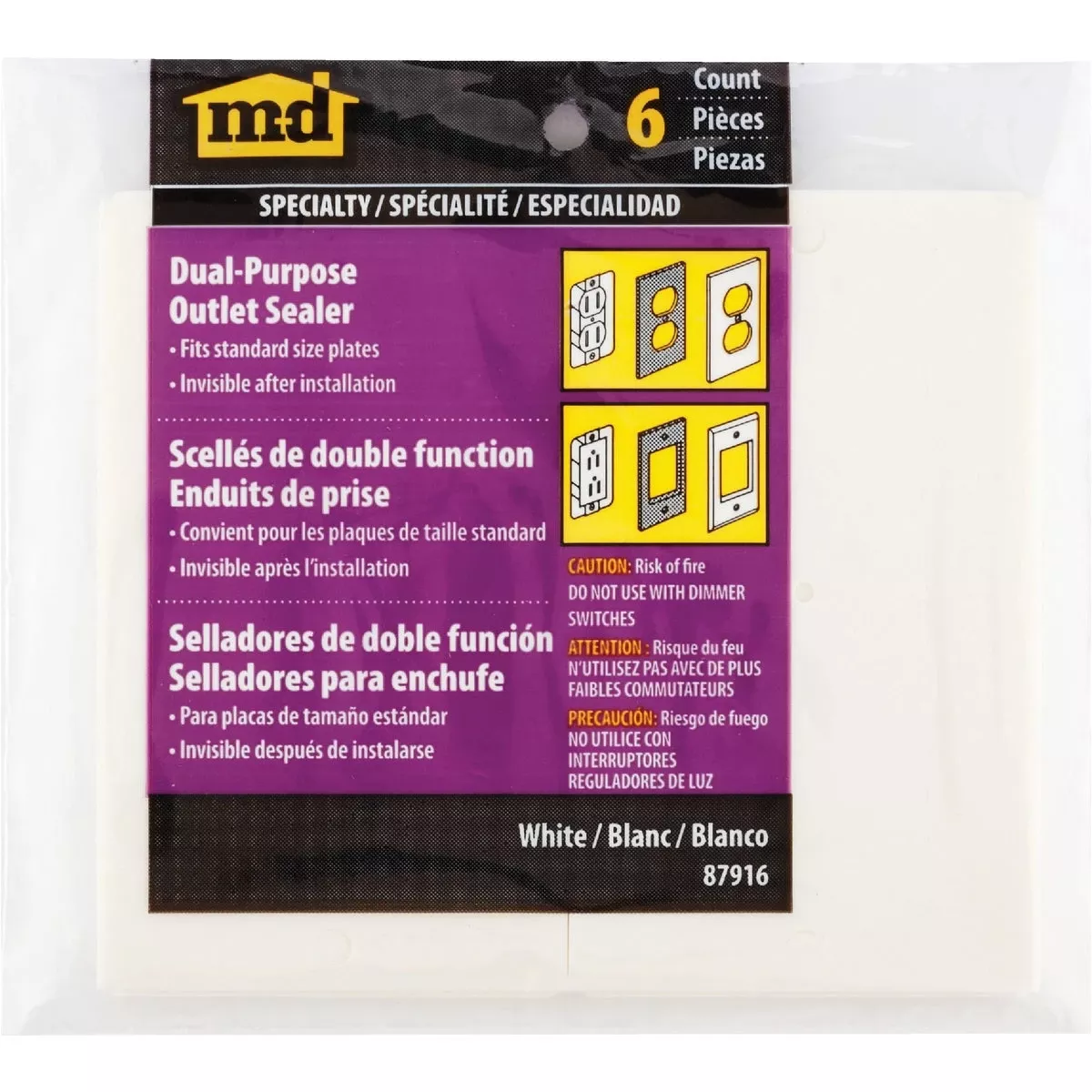 87916 Series Wallplate Sealer, For: Standard Size Outlet Plates, Foam, White