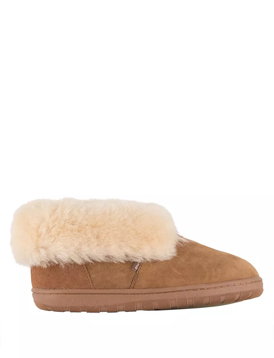 Doubleface Women's Sheepskin Slipper Boots, Size 9, Chestnut/beige/green