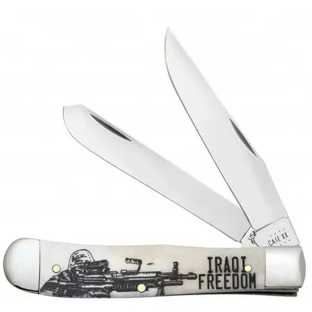 Xx Natural Bone Iraqi Freedom War Series Trapper Stainless Pocket Knife