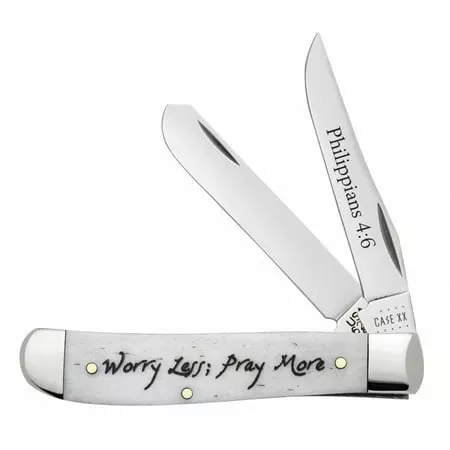 Xx Natural Bone Worry Less Pray More Mini Trapper Stainless Pocket Knife