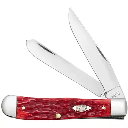 Xx Peach Seed Jigged Dark Red Bone Trapper Knife With Chrome Vanadium Steel Blades