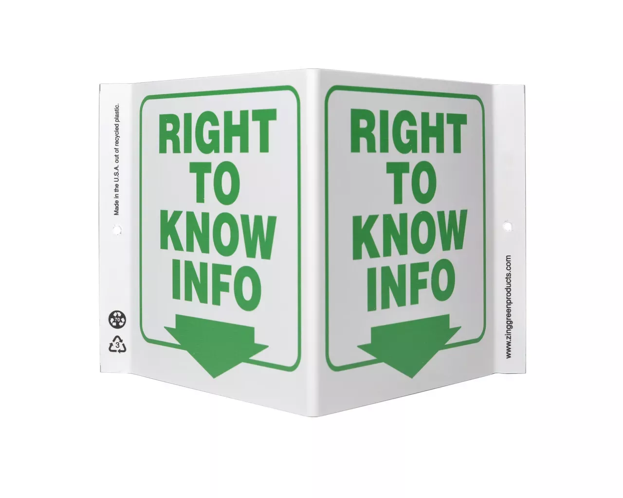 ZING 2526 Eco Safety V Sign, Right To Know Info., 7Hx12Wx5D, Recycled Plastic