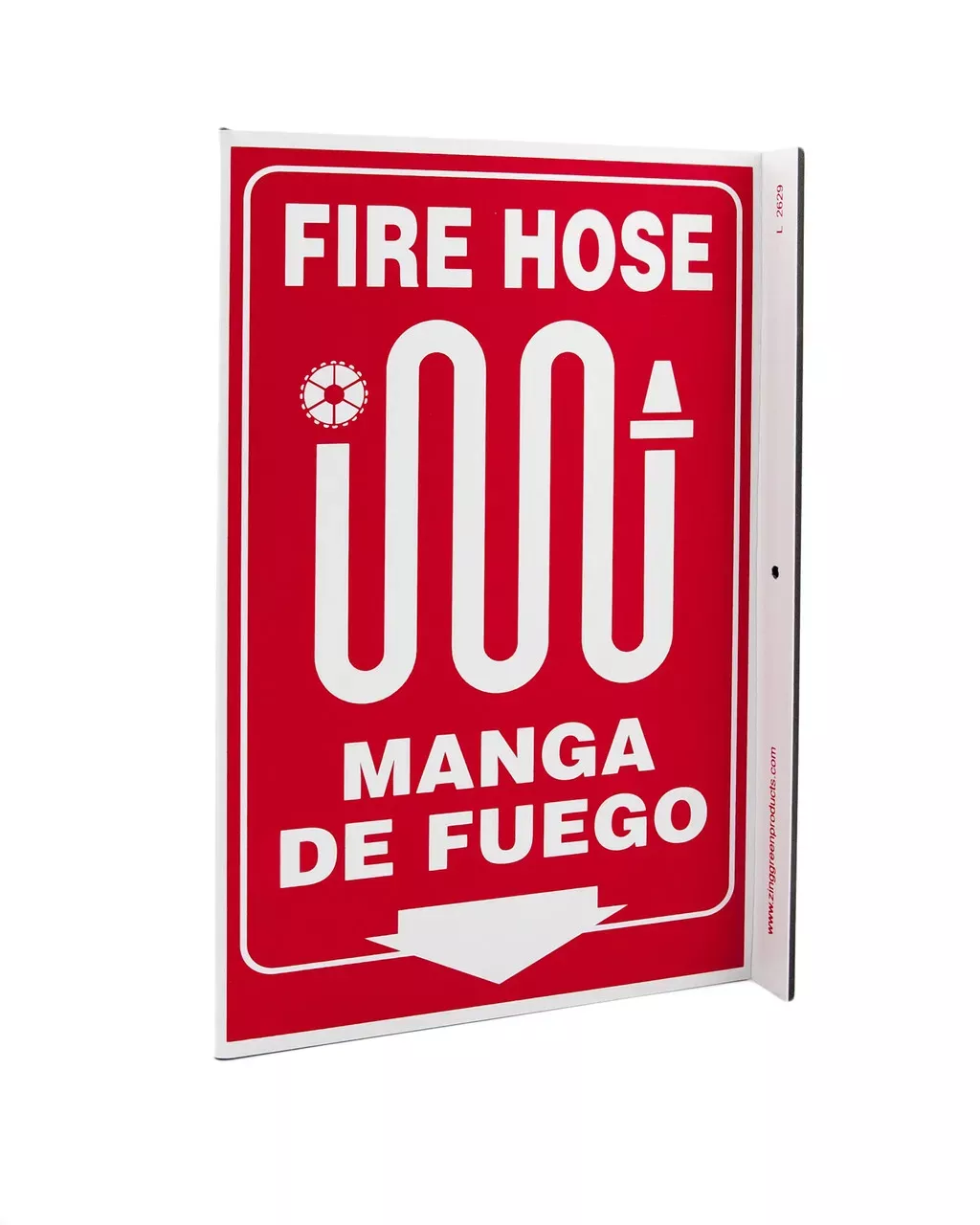 ZING 2629 Eco Safety L Sign, Fire Hose Bilingual, 11Hx2.5Wx8D, Recycled Plastic