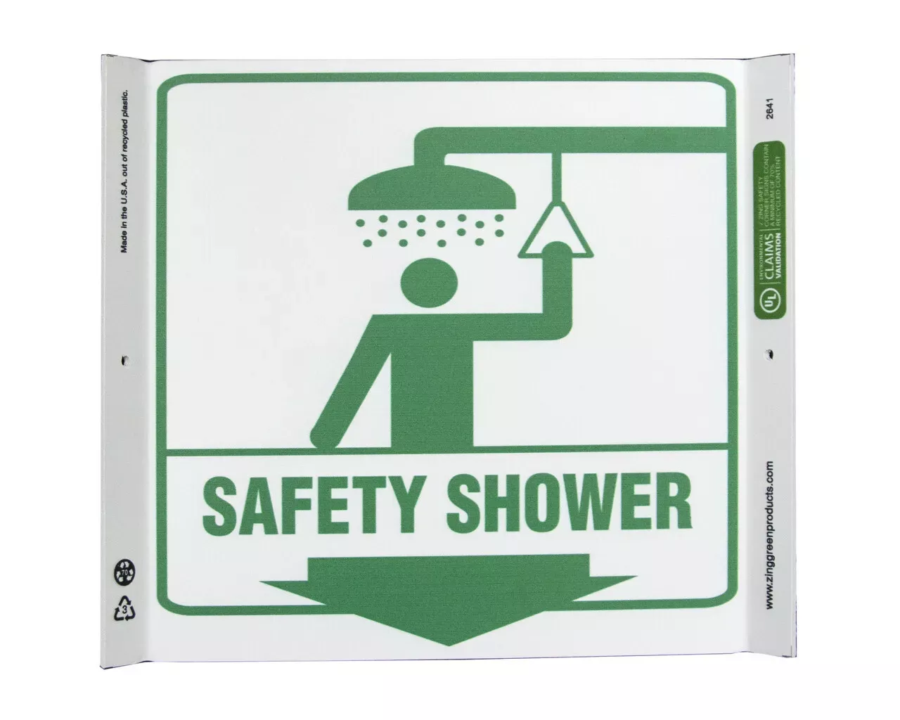ZING 2641 Eco Safety Corner Sign, Safety Shower, 10Hx10W, Recycled Plastic