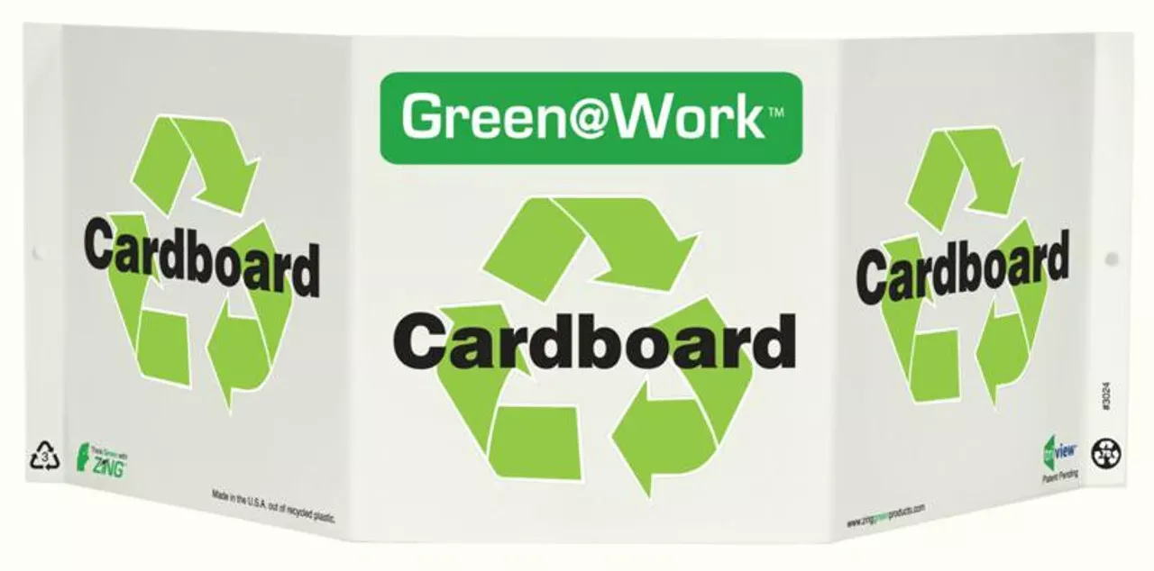 ZING 3024 ZING Green at Work Tri-View Sign, Cardboard, Recycle Symbol, 7.5Hx20W, Projects 5 Inches, Recycled Plastic