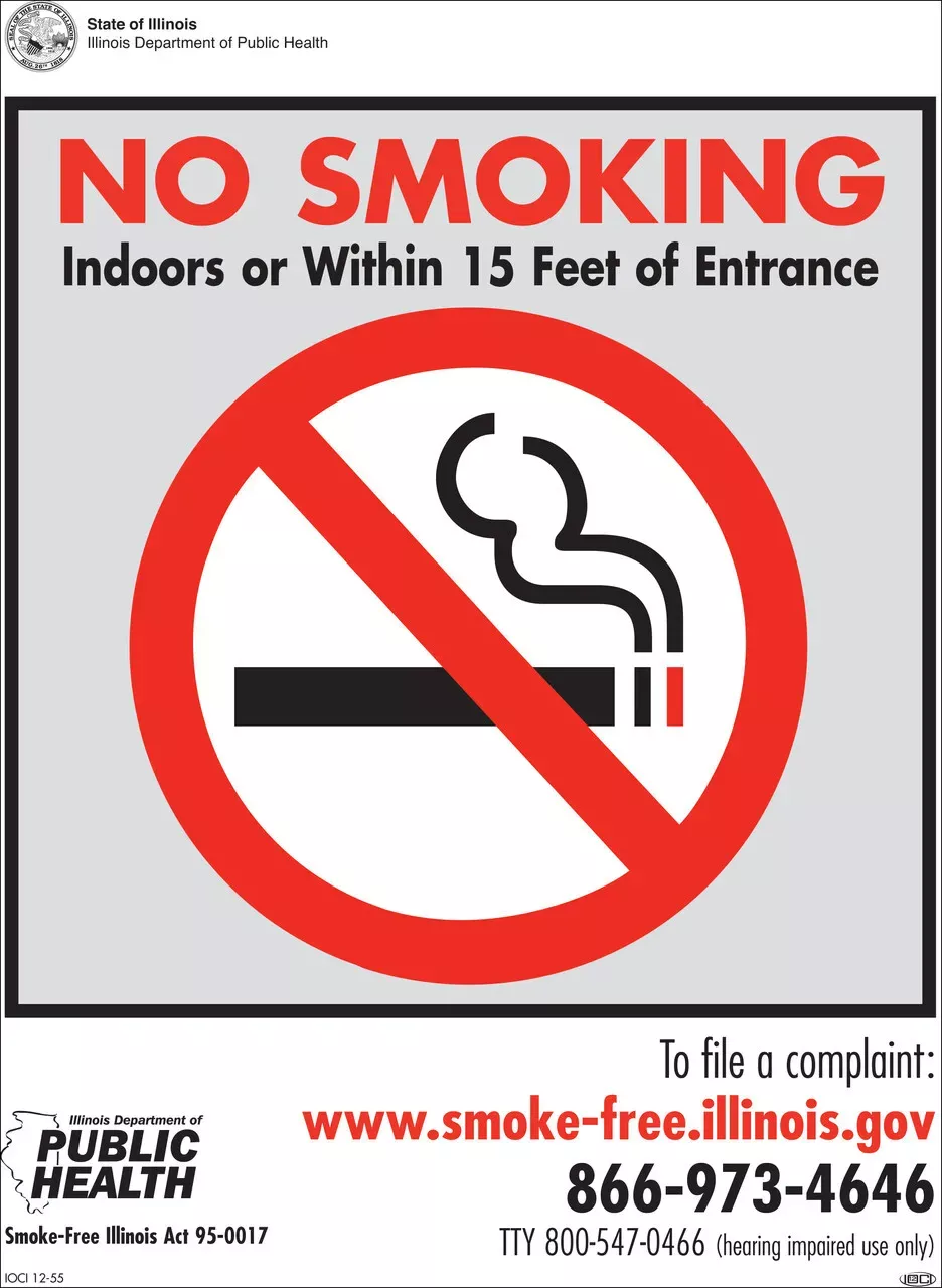 ZING No Smoking Window Decal, Illinois