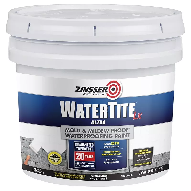 Zinsser 270268 Waterproofing Paint, Liquid, White, 3 gal